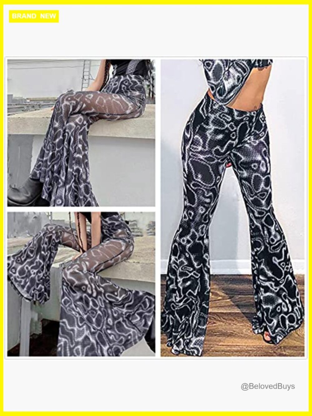 High Waist Mesh Sheer Pants Flared Bell Bottom Rave Festival Dance Clubwear - Picture 2 of 7